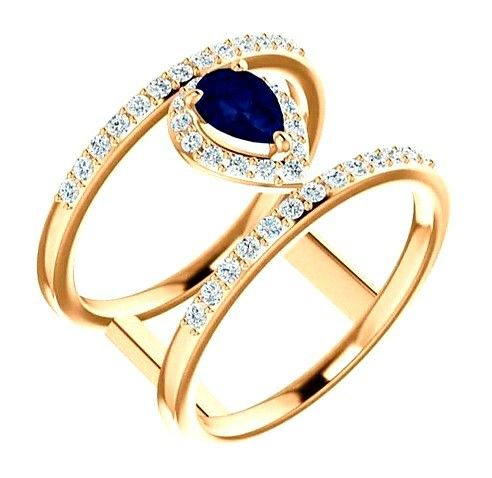 Pear-Cut Sapphire & Diamond Double-Band Halo Ring