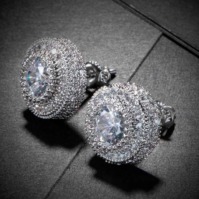 π Round Halo "Iced Out" Stud Earrings