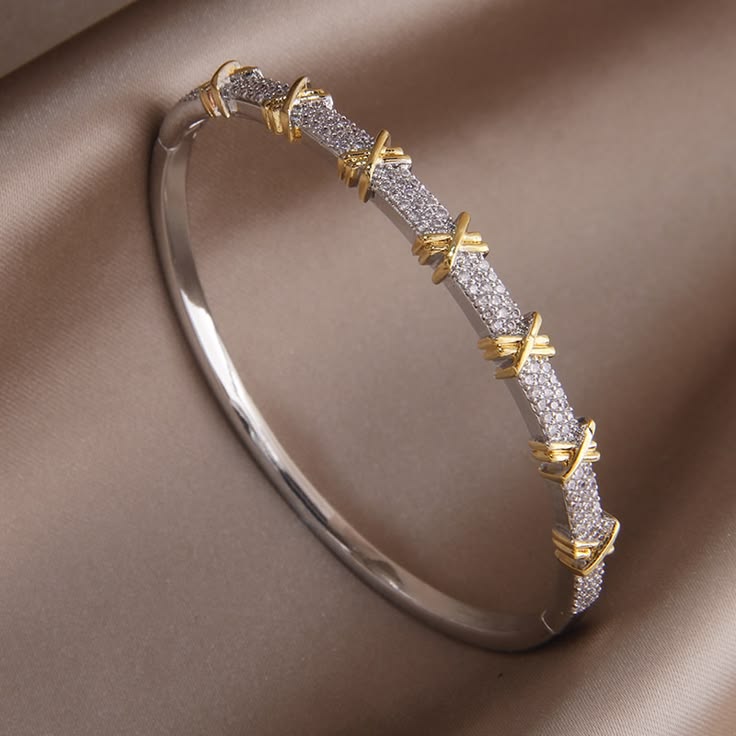 Elegant Two-Tone Criss-Cross Bangle Bracelet