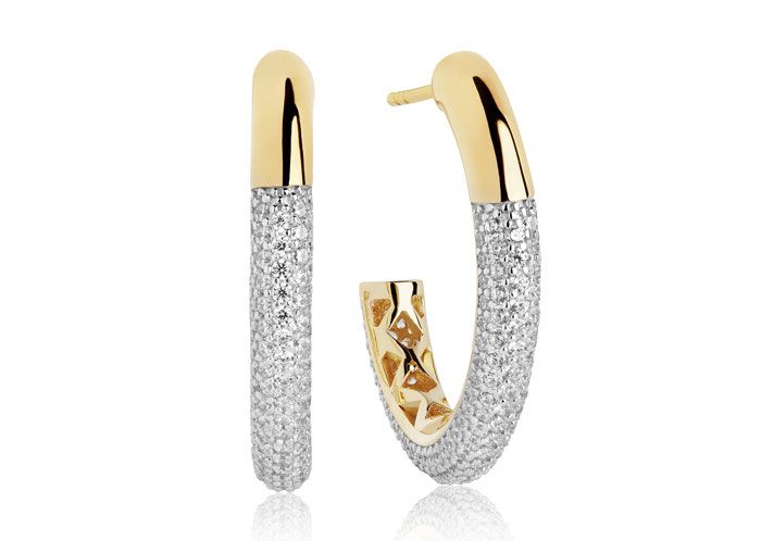 Elegant Two-Tone Pavé Diamond Hoop Earrings