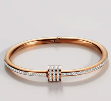 Elegant Rose Gold Pavé & Triple-Band Spacer Bangle Bracelet