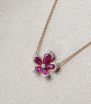 πΈ Elegant Ruby & Diamond Flower Pendant Necklace
