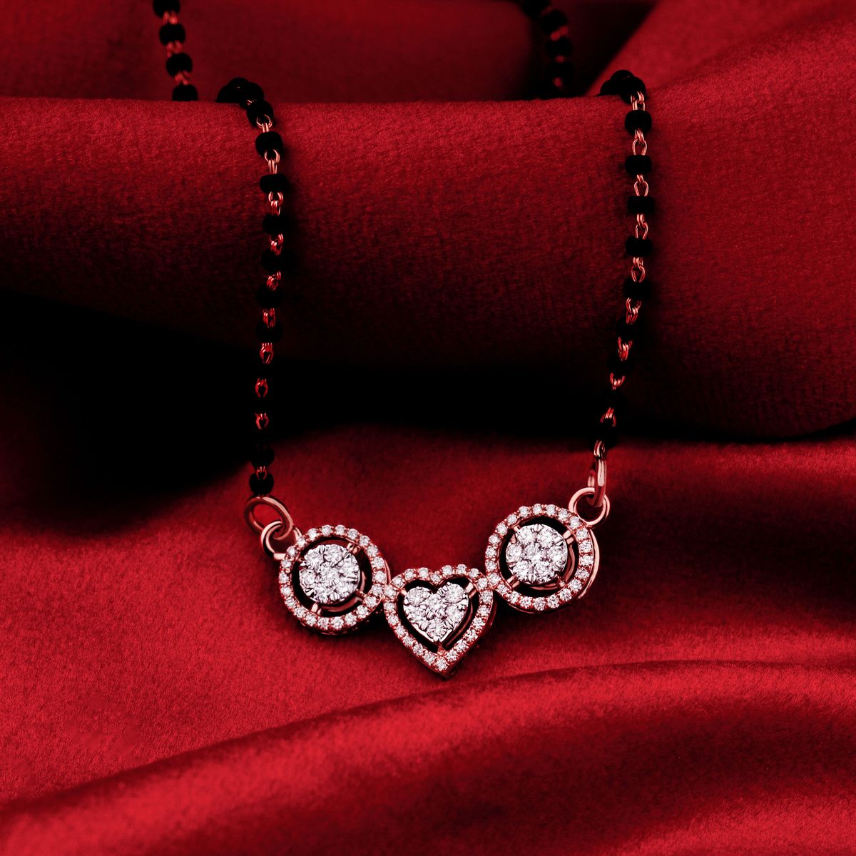 Modern Rose Gold Diamond Heart Mangalsutra