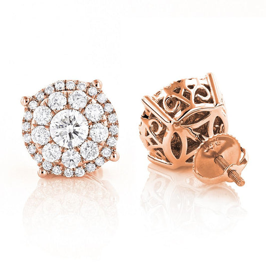 Round Diamond Halo Cluster Stud Earrings