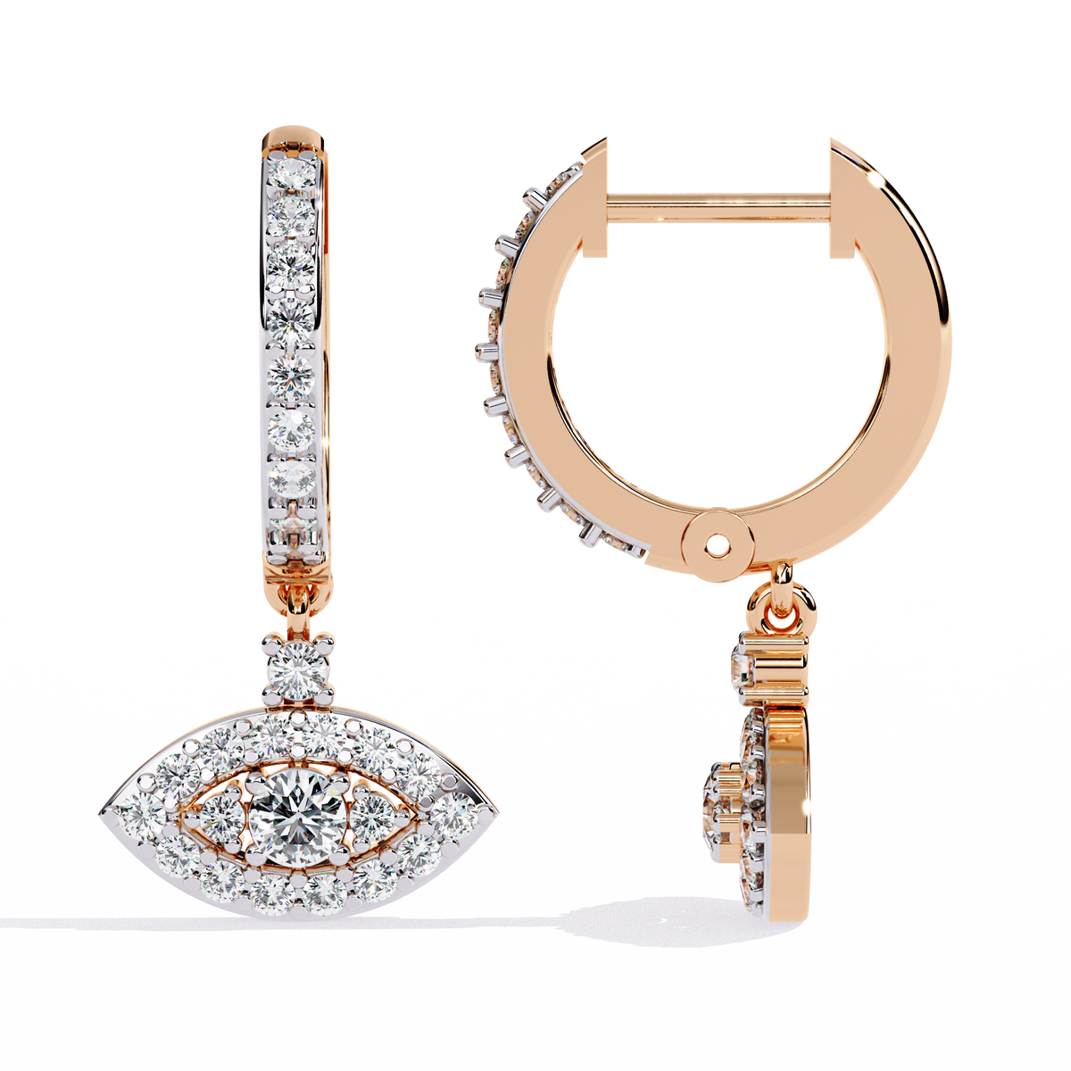 Diamond Evil Eye Drop Hoop Earrings