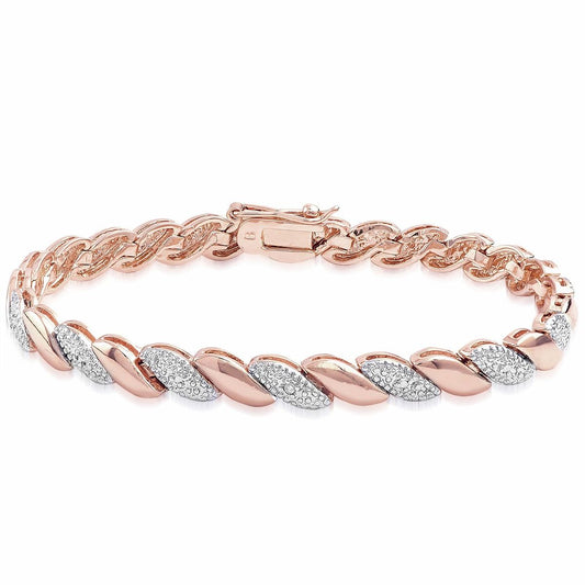 Elegant Rose Gold & Diamond Accent Twisted Wave Link Bracelet