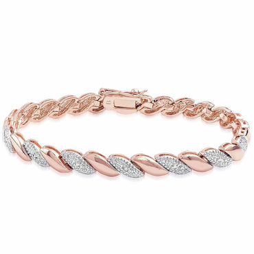 Elegant Rose Gold & Diamond Accent Twisted Wave Link Bracelet