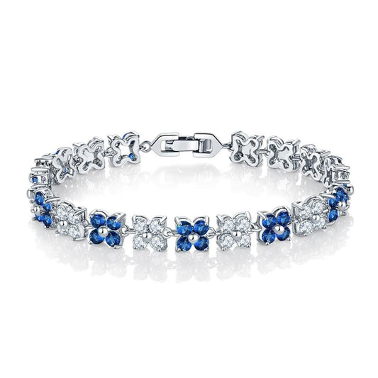 π Elegant Sapphire & Diamond Simulant Floral Tennis Bracelet