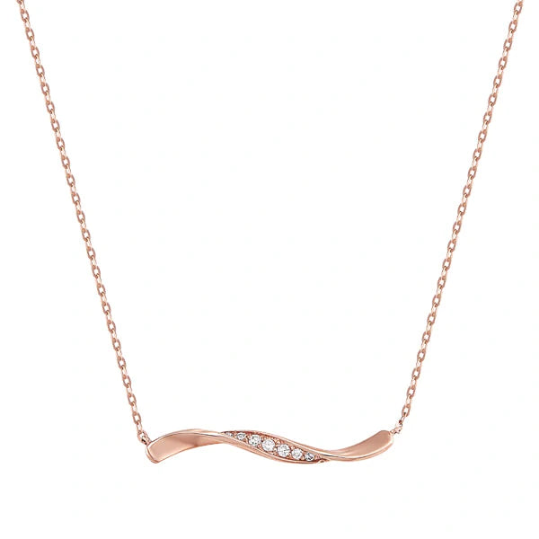 Elegant Rose Gold Wave Bar Pendant Necklace