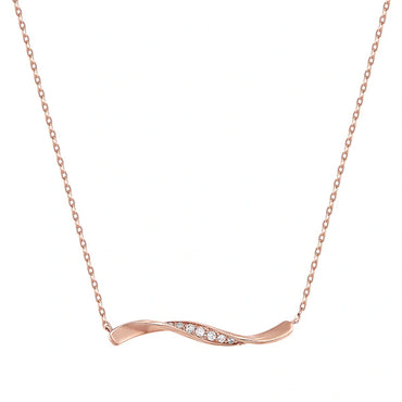 Elegant Rose Gold Wave Bar Pendant Necklace
