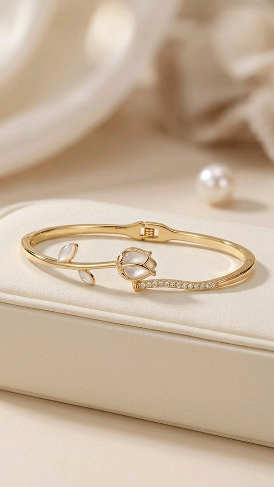 Elegant Gold Tulip Bangle Bracelet