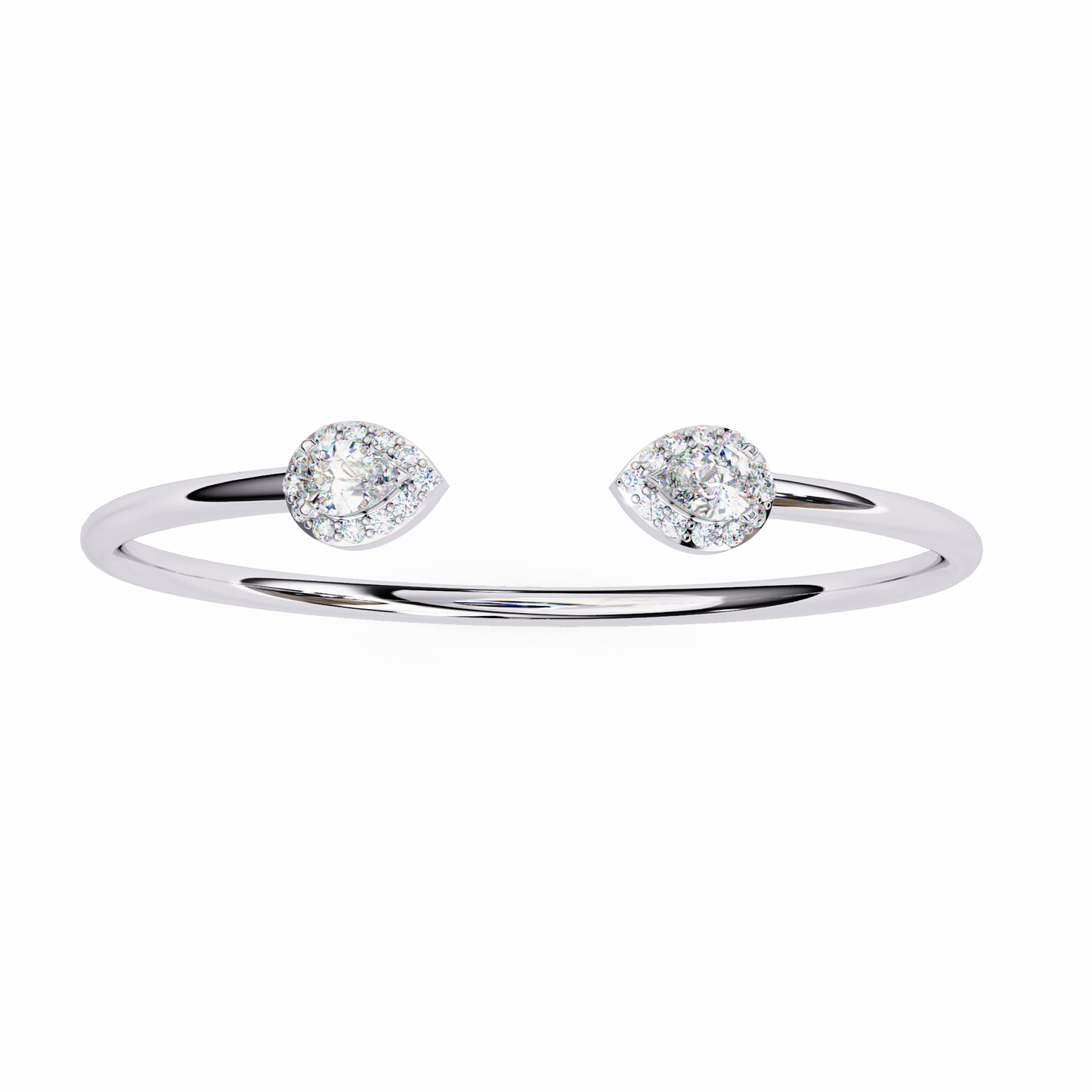 Pear Halo Diamond Open Bangle Bracelet
