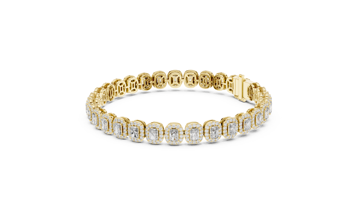 Radiant-Cut Halo Cluster Diamond Tennis Bracelet