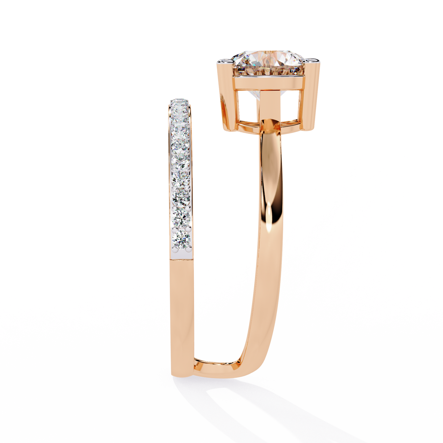 Elegant Round Cut Diamond Crossover Ring