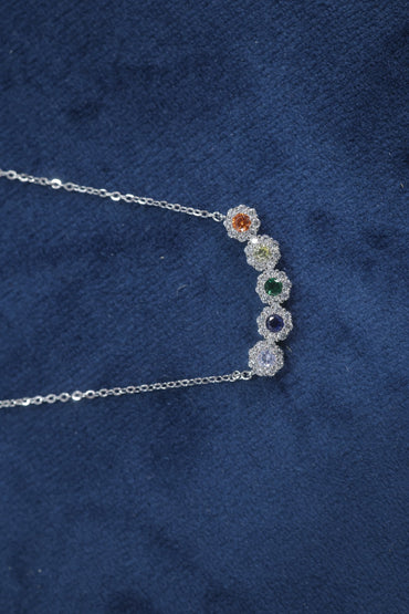 Multi-Color Floral Halo Station Necklace