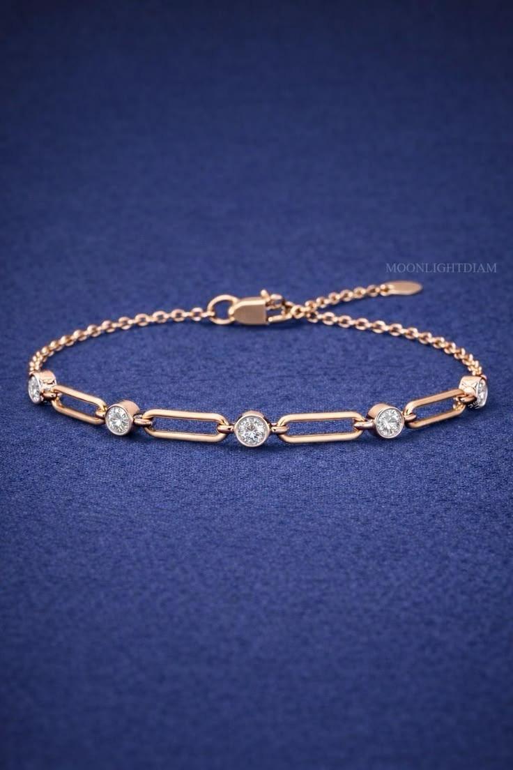 Elegant Silver Bezel-Set Diamond Link Chain Bracelet for Women