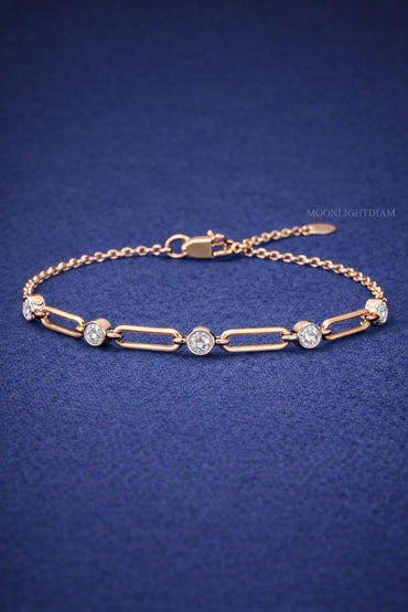 Elegant Silver Bezel-Set Diamond Link Chain Bracelet for Women