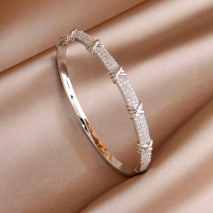 Elegant Cross-Motif Diamond Pavé Bangle Bracelet