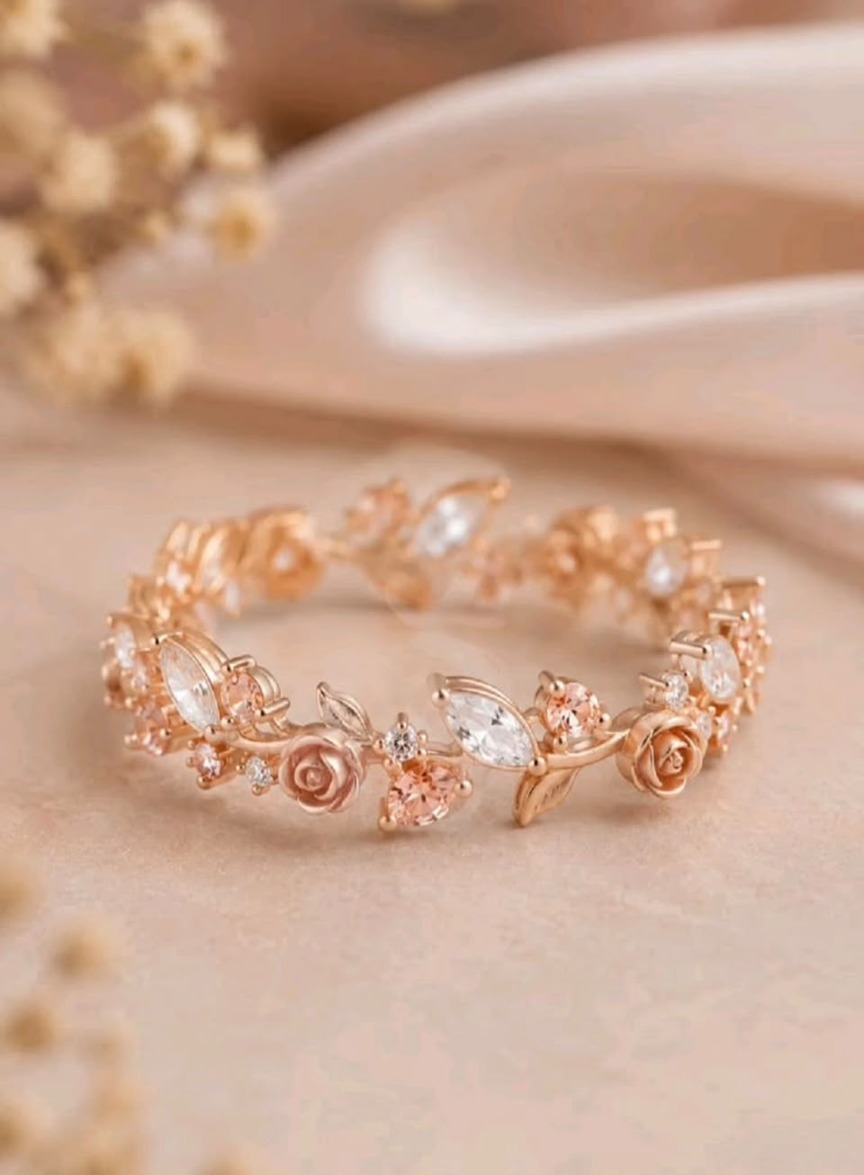 Enchanted Rose Bangle with Marquise & Peach Crystals