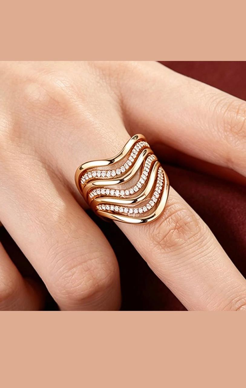 Elevated Wave Multi-Row Statement Ring