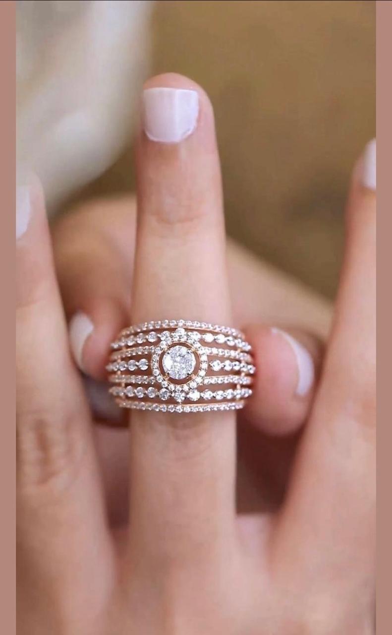 Elegant Multi-Row Rose Gold Diamond Statement Ring