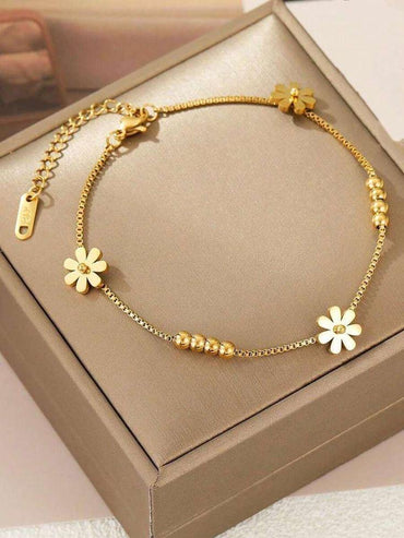 Plated Daisy Flower Charm Bracelet
