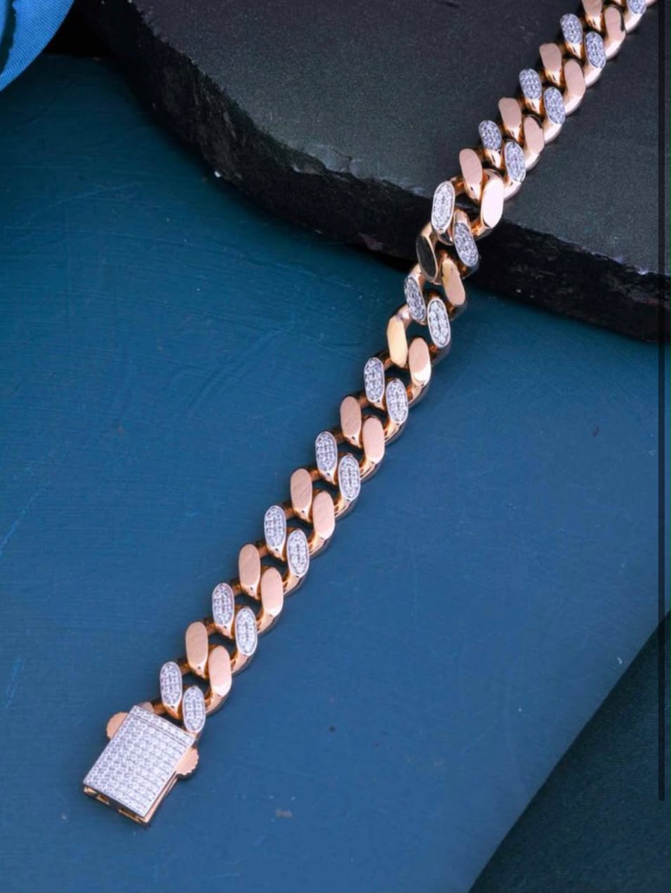 Two-Tone Rose Gold & Diamond Cuban Link Chain Bracelet
