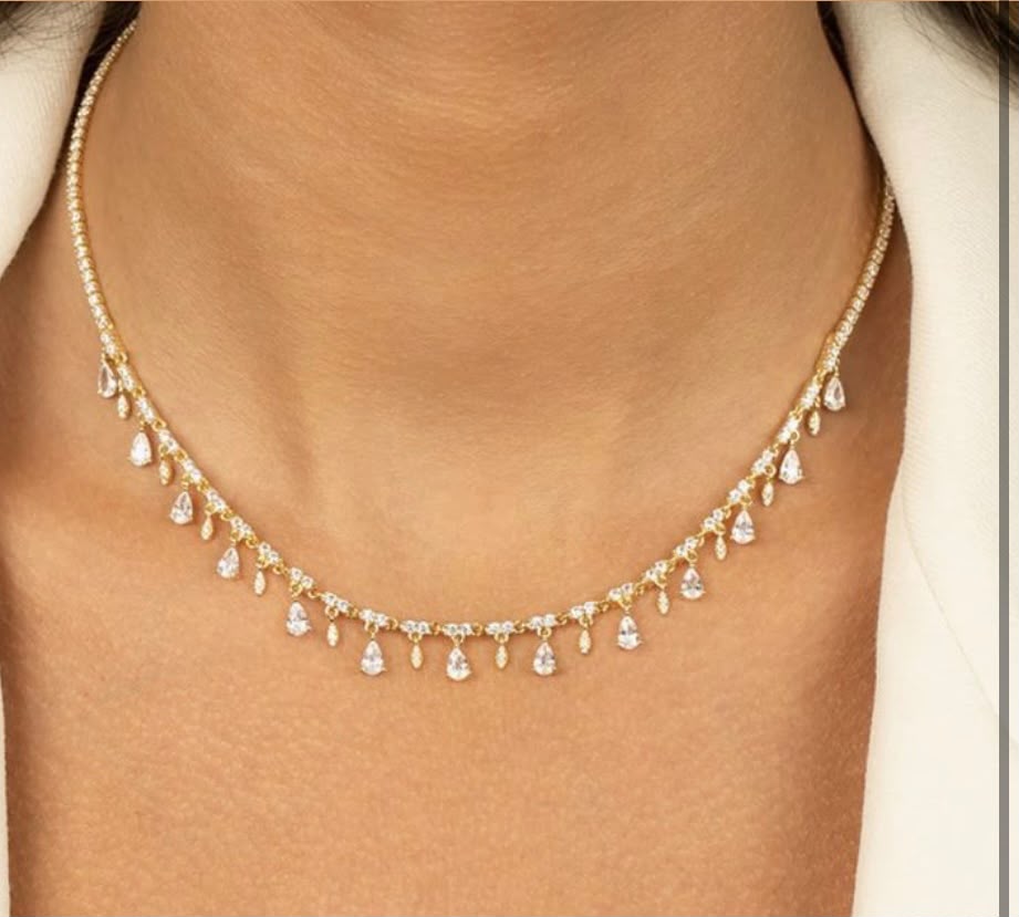 Sparkling Pear-Drop Fringe Tennis Necklace