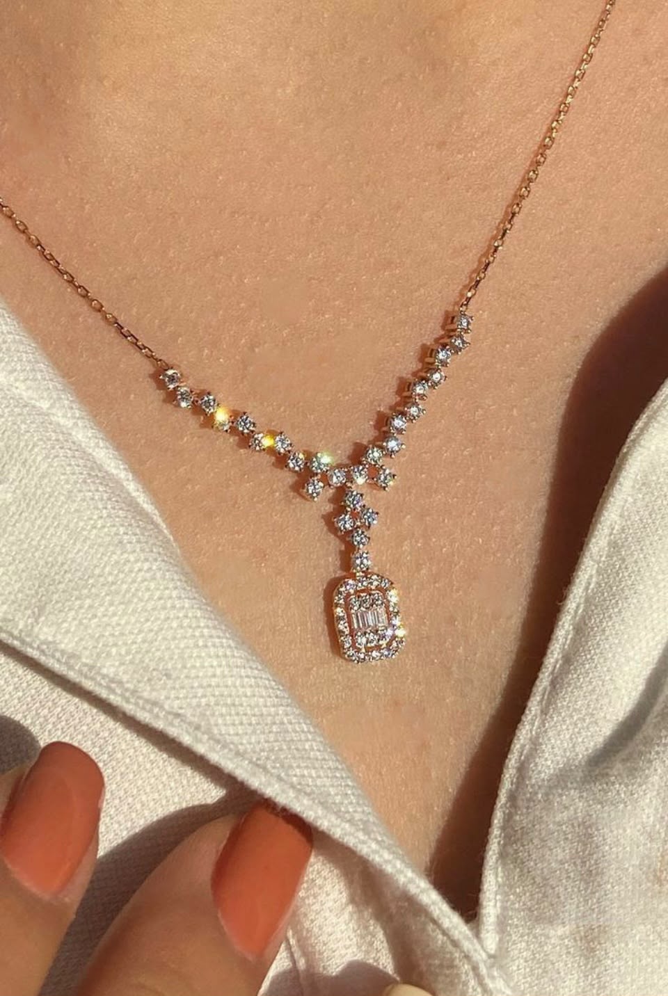 Elegant Deco-Style Diamond Drop Necklace