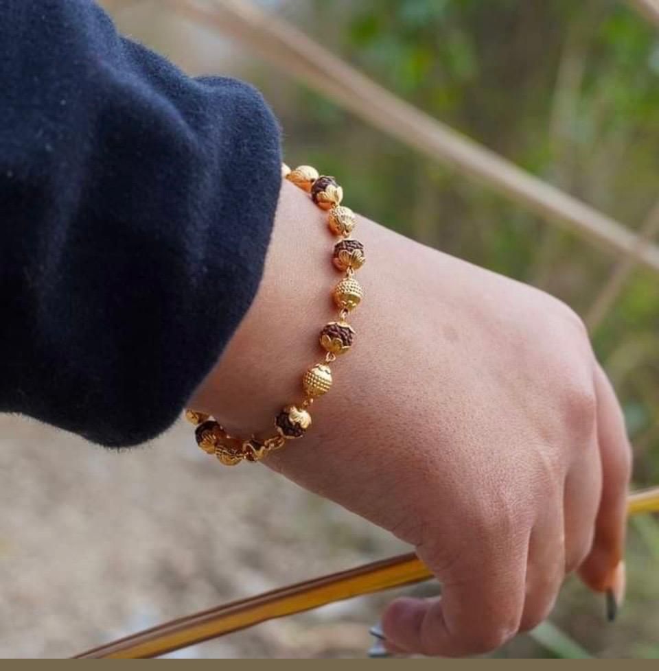 Exquisite Gold-Plated Rudraksha Bead Bracelet