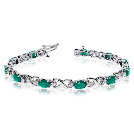 Elegant Oval Emerald & Diamond Accent "X" Link Bracelet
