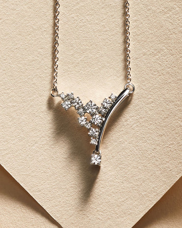 Elegant Asymmetric Diamond Cluster Pendant Necklace