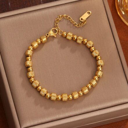 π Elegant Textured Gold Bead Bracelet