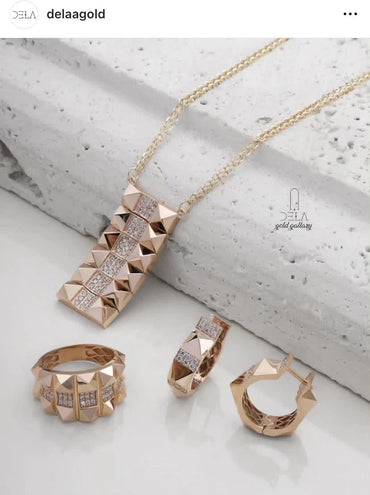 Geometric Studded Gold & Diamond Jewelry Set