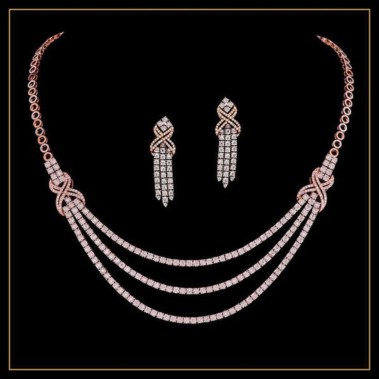 Elegant Multi-Strand Diamond Necklace & Earring Set
