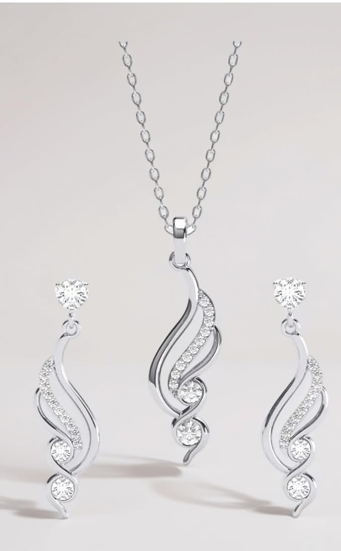 Elegant Wave Pendant & Drop Earring Jewelry Set