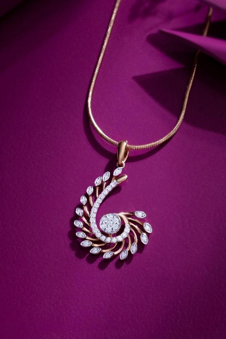 Elegant Rose Gold & Diamond Spiral Pendant with Chain
