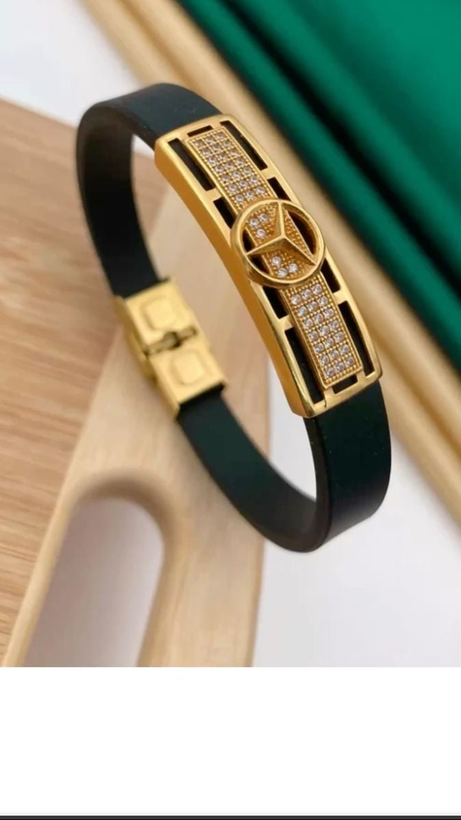 Men's Mercedes-Benz Logo Gold-Plated Silicon Strap Bracelet