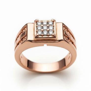 Men's Rose Gold Square Cluster Diamond Ring