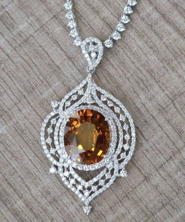 Exquisite Vintage-Inspired Imperial Topaz & Diamond Pendant Necklace