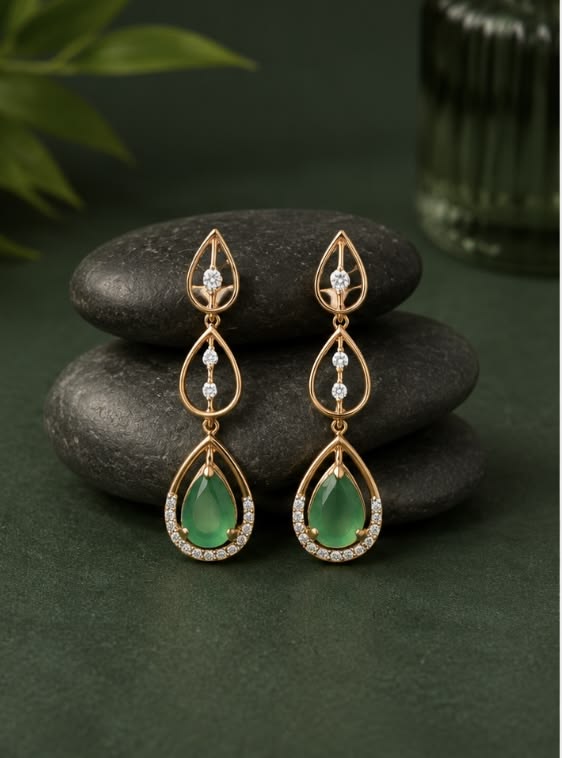 Elegant Tiered Emerald-Green Drop Earrings
