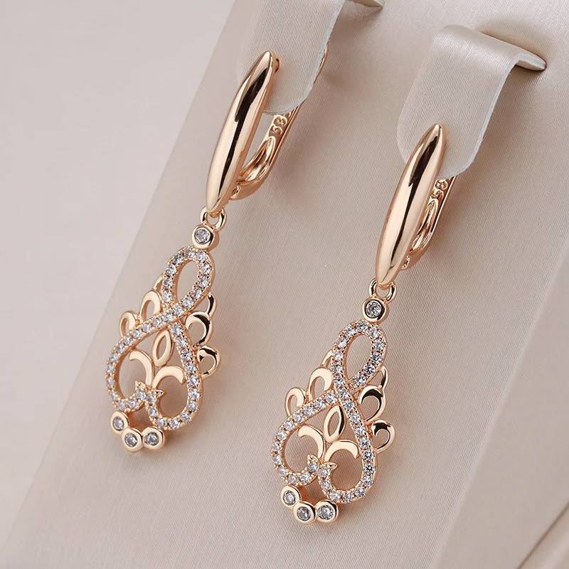 π Elegant Rose Gold Dangle Earrings with Crystal Filigree