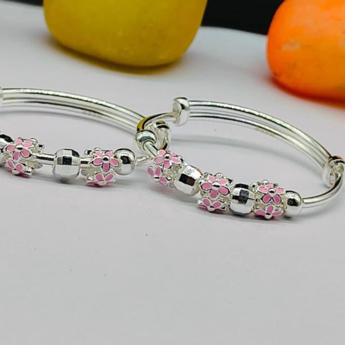 925 Sterling Silver Adjustable Kids' Floral Bangles