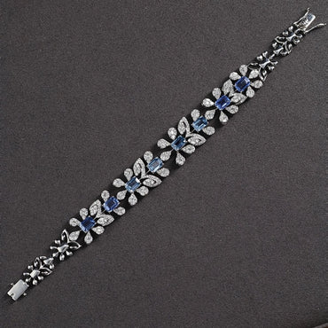 Elegant Art Deco Inspired Sapphire & Diamond Floral Bracelet