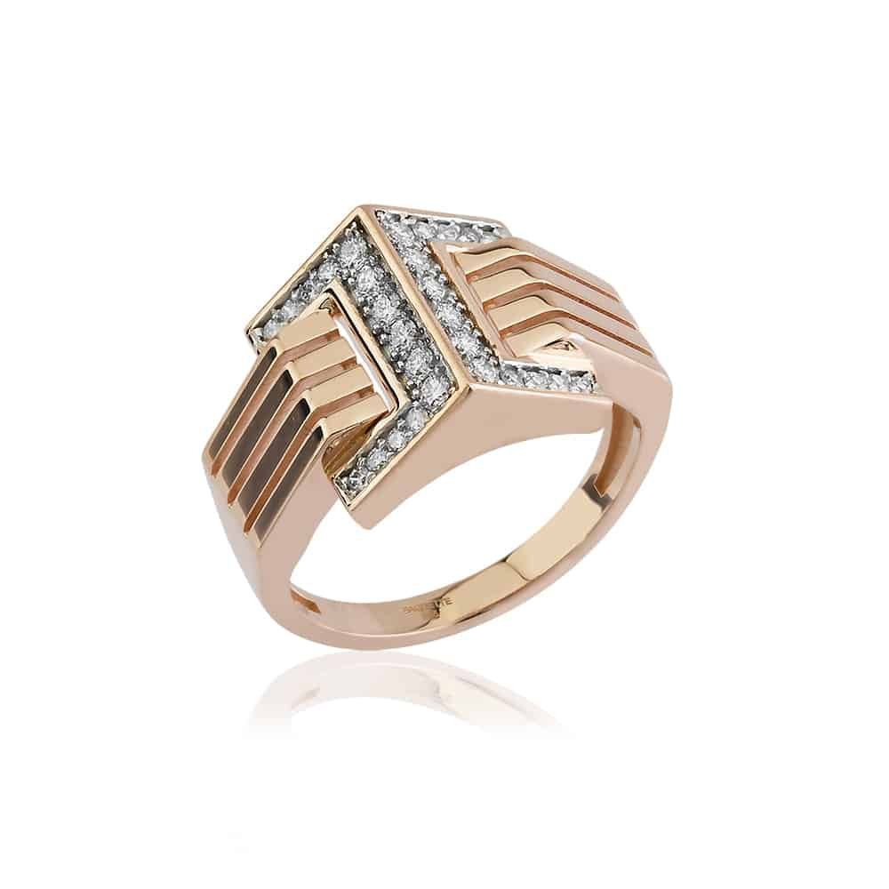 Geometric Art Deco Rose Gold Diamond Statement Ring