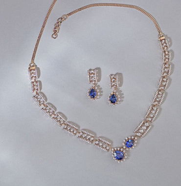 Elegant Rose Gold & Blue Gemstone Jewelry Set