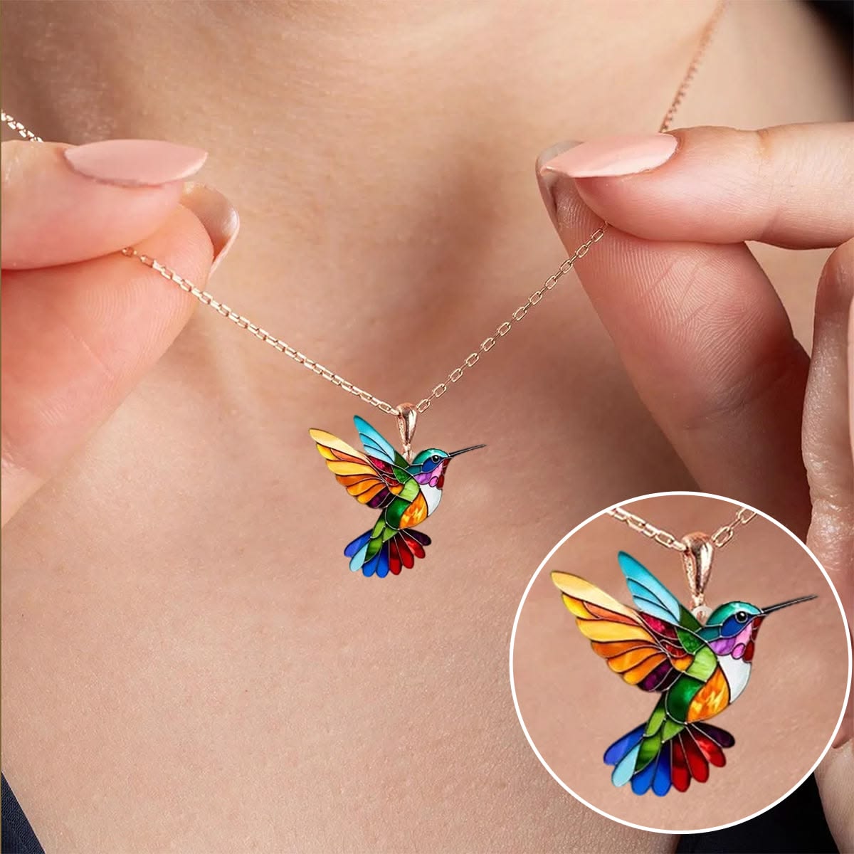 π Vibrantly Colored Hummingbird Pendant Necklace