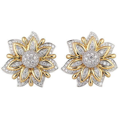 Exquisite Two-Tone Diamond Floral Statement Earrings