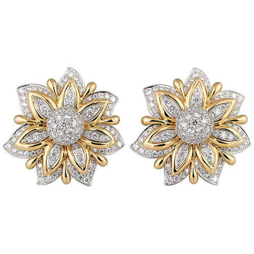 Exquisite Two-Tone Diamond Floral Statement Earrings