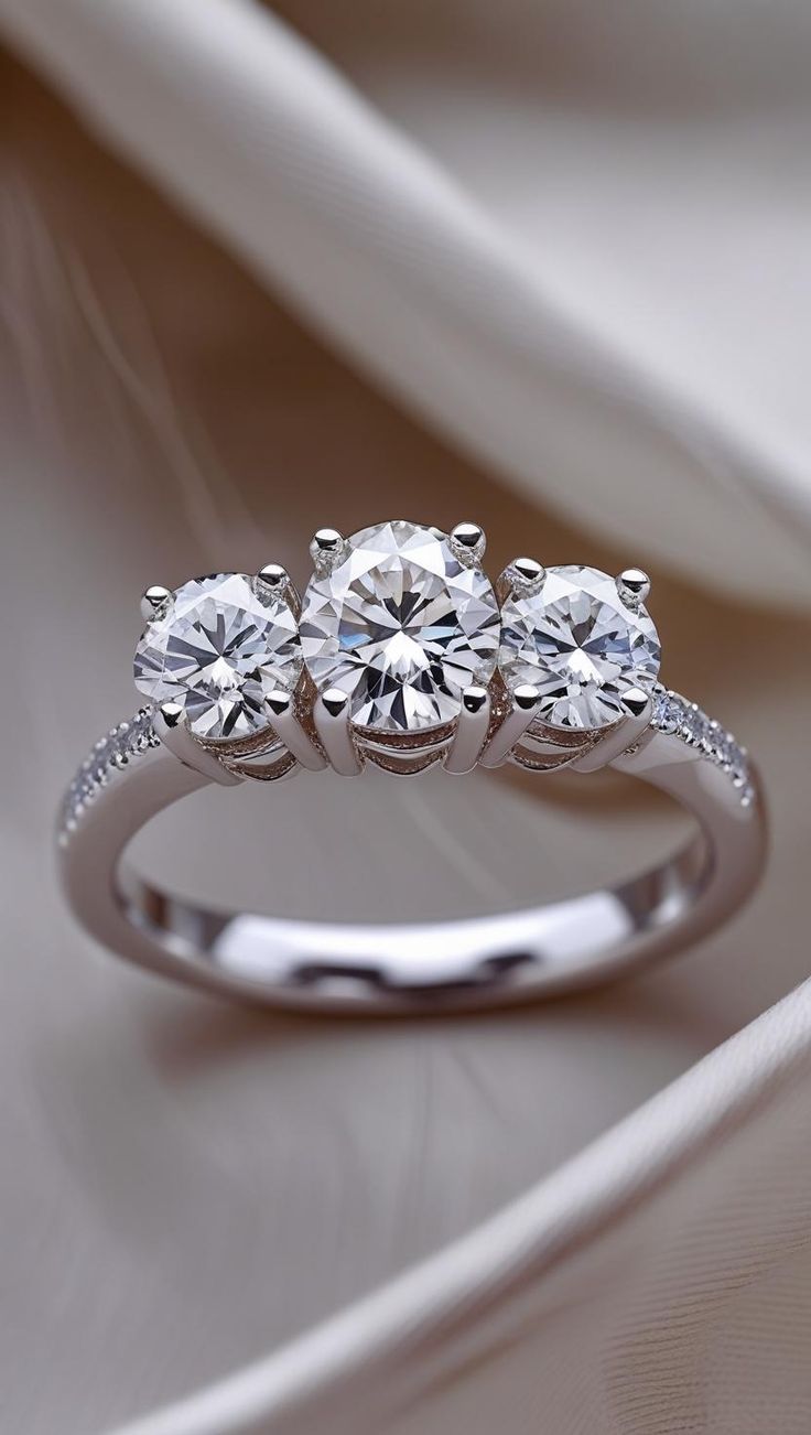 💎 Elegant Three-Stone Diamond Engagement Ring